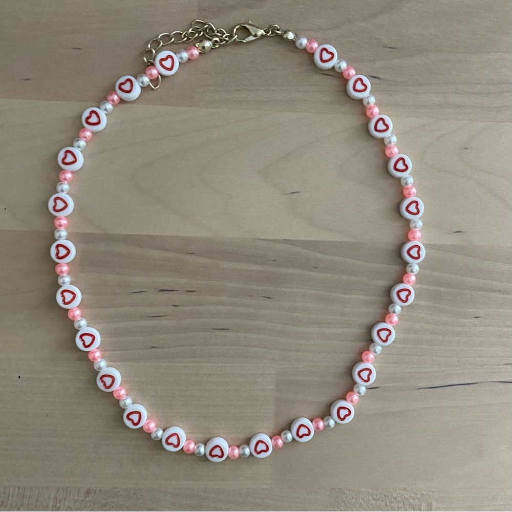 handmade ‘all the love’ pearl heart beaded necklace